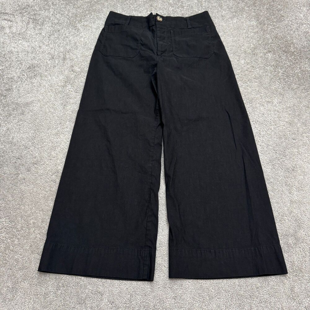 Maeve Anthropologie The Colette Crop Pants Womens 32 Black Linen Blend High Rise